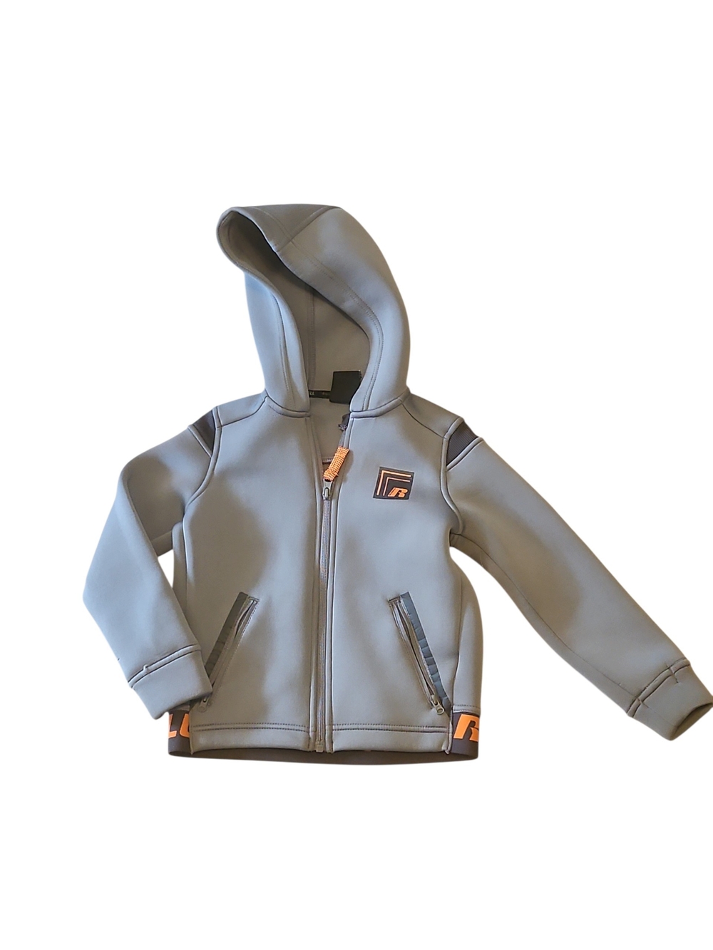 Kids Hooded Zip Very Lightweight Jacket Gray Orange Accents Russel Size XS 4